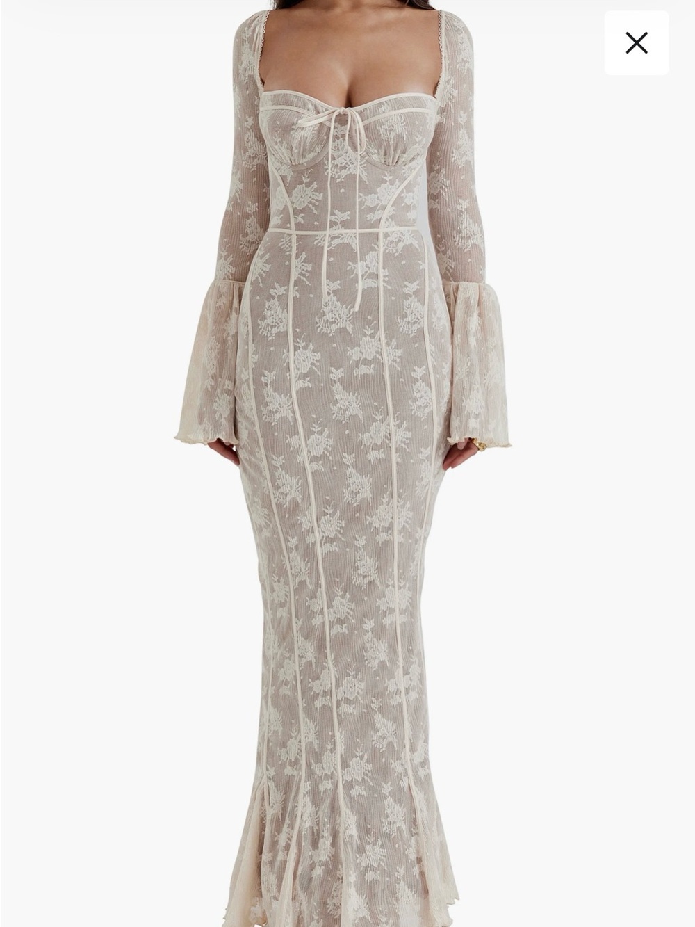 House of CB Delilah Ivory Lace Long-Sleeve Maxi Dress